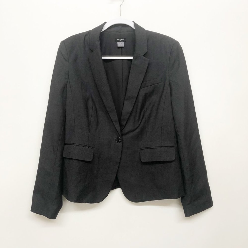 Ann Taylor Gray Button Front Blazer Jacket 12